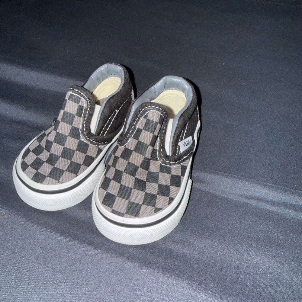 Vans Kids Black and Gray Checkered Slip-On Sneakers